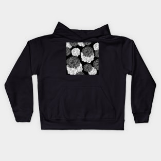 CABBAGE ROSES GRAY AND BLACK SHABBY CHIC PATTERN Kids Hoodie